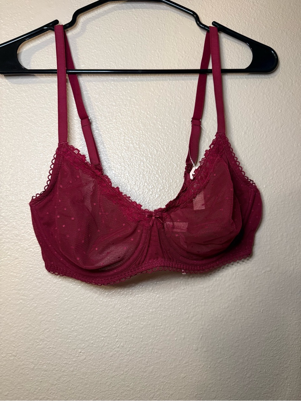 Sheer Lace Underwire Bra - Wine